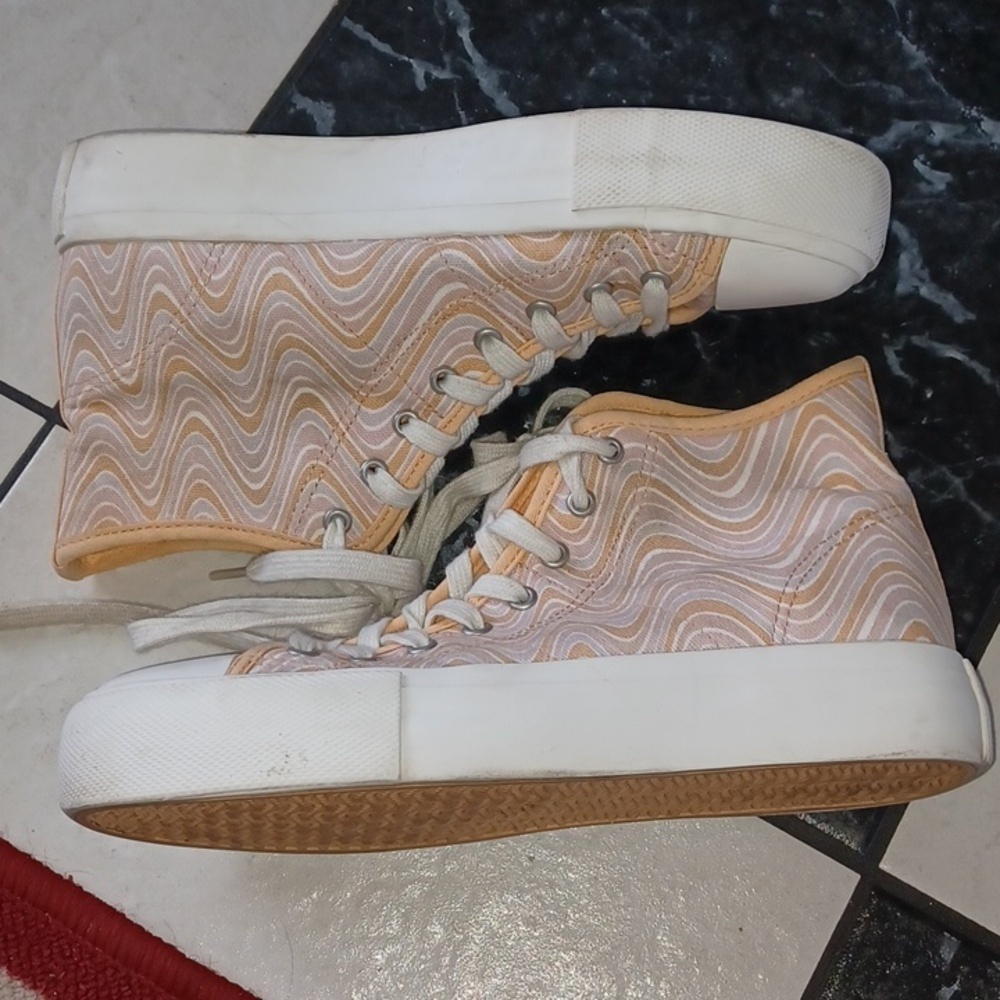 AE Platform Hightop Sneaker, Sz 8, Cream/orange/pink/gray
